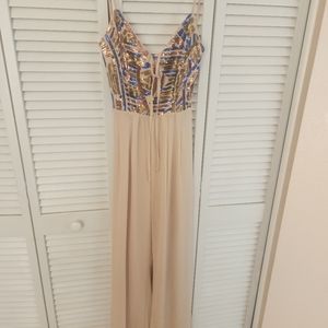 SOLD Fashion Nova Jumpsuit Sequin Copper and Blue Pants Jumper
